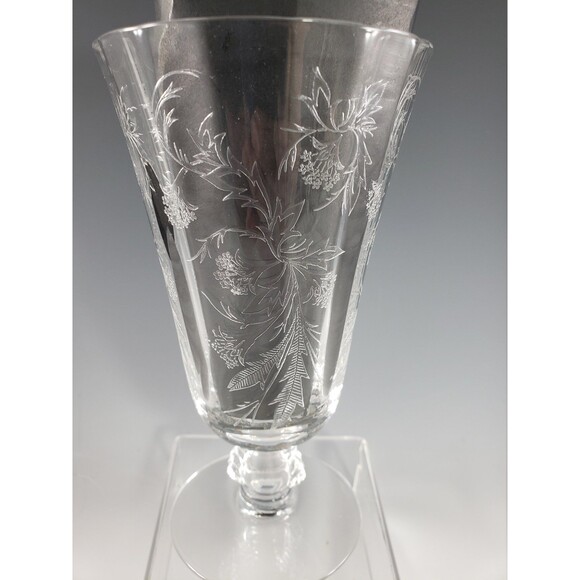 Heather Etch Glasses Set of 2 Iced Tea & Champagne Glass Footed Fostoria 1950s - Picture 8 of 16
